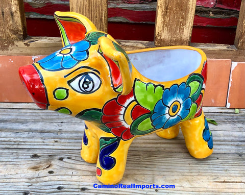 Mexican Talavera Pottery Pig Planter 12" TPSPT12003