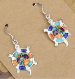 Sterling Silver Multi-Stone Inlay Turtle Earrings STER028