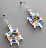 Sterling Silver Multi-Stone Inlay Turtle Earrings STER028