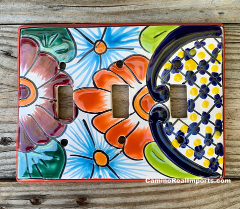 Talavera Pottery Triple Toggle Switch Plate T3TSP010