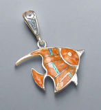 Sterling Silver Spiny Oyster and Opal Fish Pendant STSP0041