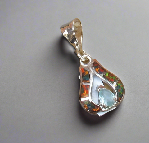 Sterling Silver Topaz, and Opal Pendant STSP0043