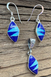 Sterling Silver Set Lapis Lazuli and Opal Inlay Pendant and Earrings STSPE005