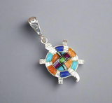 Sterling Silver Multi-Stone Inlay Turtle Pendant STSP0046