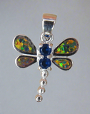 Sterling Silver Blue Topaz and Opal Dragonfly Pendant STSP0031