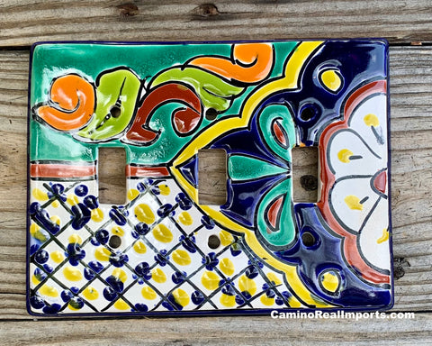 Talavera Pottery Triple Toggle Switch Plate T3TSP003