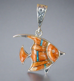 Sterling Silver Spiny Oyster and Opal Fish Pendant STSP0041