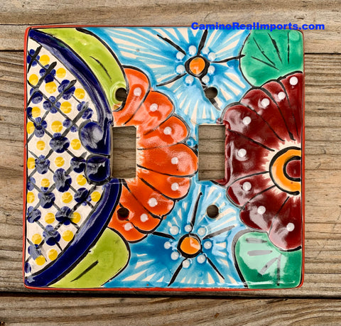 Talavera Pottery Double Toggle Switch Plate TTSPDB019