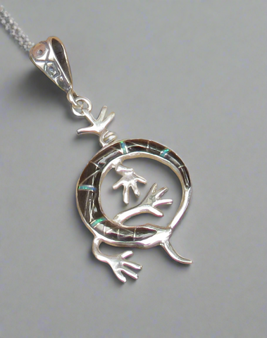 Sterling Silver Black Onyx and Opal Lizard Pendant STSP0039