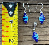 Sterling Silver Set Lapis Lazuli and Opal Inlay Pendant and Earrings STSPE005