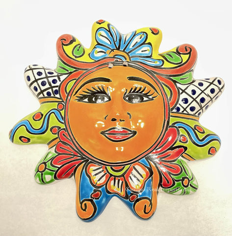 Mexican Wall Hanging Talavera Pottery Sun Face 10" TSM2015