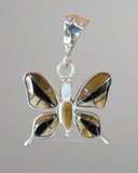 Sterling Silver Onyx and Opal Butterfly Pendant STSP0030