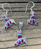 Sterling Silver Set Sugilite and Opal Inlay Humming Bird Pendant and Earrings STSPE007