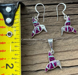 Sterling Silver Set Sugilite and Opal Inlay Humming Bird Pendant and Earrings STSPE007