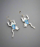 Sterling Silver Denim Lapis and Opal Inlay Frog Earrings STER042