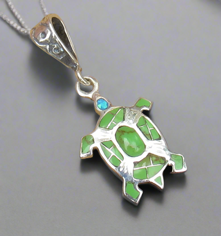 Sterling Silver Gaspite and Opal Turtle Pendant STSP0038