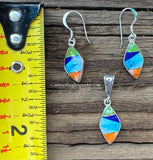 Sterling Silver Set Multi Stone Inlay Pendant and Earrings STSPE004