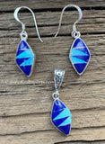 Sterling Silver Set Lapis Lazuli and Opal Inlay Pendant and Earrings STSPE005