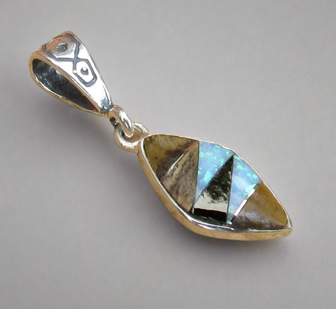 Sterling Silver Multi-Stone Onyx, Black Onyx, and Opal Pendant STSP0035