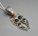 Sterling Silver Black Onyx and Opal Owl Pendant STSP0033