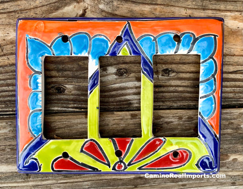 Talavera Pottery Triple Rocker Switch Plate T3RSP015