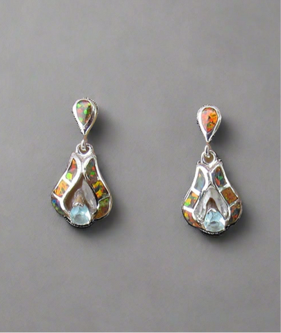 Sterling Silver Topaz and Opal Inlay Post Earrings STER029