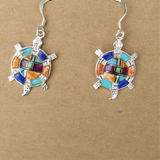 Sterling Silver Multi-Stone Inlay Turtle Earrings STER028