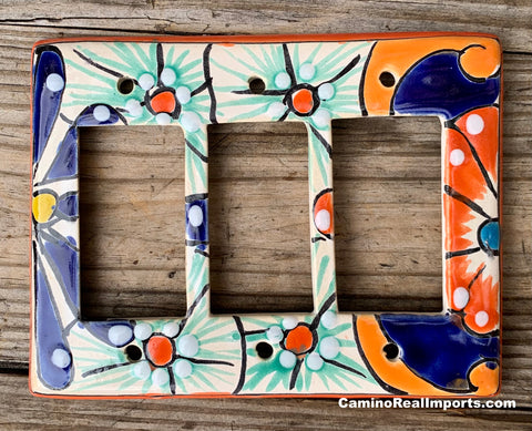 Talavera Pottery Triple Rocker Switch Plate T3RSP022