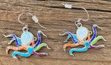 Octopus Earrings Sterling Multi Stone Inlay TSC025