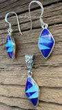 Sterling Silver Set Lapis Lazuli and Opal Inlay Pendant and Earrings STSPE005