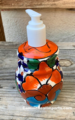 Mexican Talavera Lotion or Soap Dispenser SUN FLOWER TD017