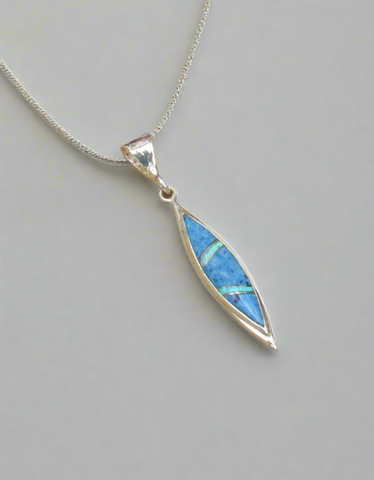 Sterling Silver Denim Lapis and Opal Inlay Pendant STSP0051
