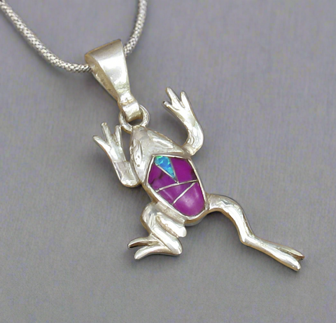 Sterling Silver Sugilite and Opal Inlay Frog Pendant STSP0050