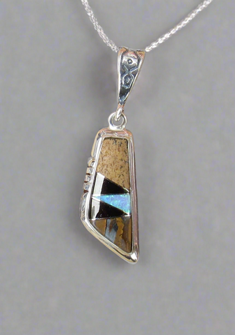 Sterling Silver Black Onyx, Onyx, and Opal Pendant STSP0042