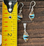 Sterling Silver Set Onix and Opal Inlay Pendant and Earrings STSPE003