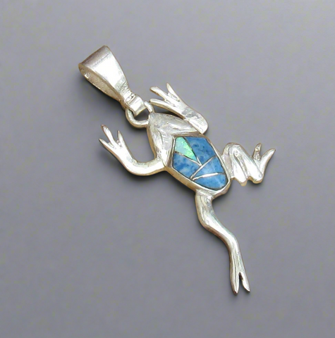 Sterling Silver Denim Lapis Inlay Frog Pendant STSP0048