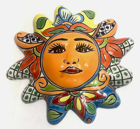 Mexican Wall Hanging Talavera Pottery Sun Face 10" TSM2020