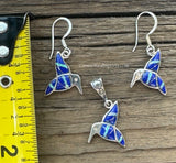 Sterling Silver Set Lapis Lazuli and Opal Inlay Humming Bird Pendant and Earrings STSPE009