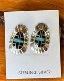 Sterling Silver Black Onyx and Opal Inlay Earrings STER031