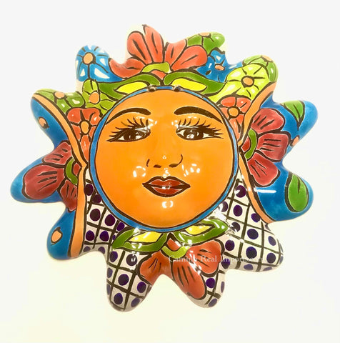 Mexican Wall Hanging Talavera Pottery Sun Face 10" TSM2019