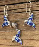 Sterling Silver Set Lapis Lazuli and Opal Inlay Humming Bird Pendant and Earrings STSPE009