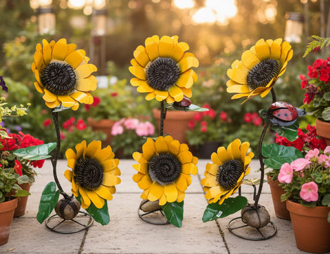 Yard Art Metal 2 Sunflowers Sculpture 25" tall  MFLWRSF001