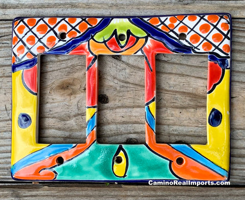 Talavera Pottery Triple Rocker Switch Plate T3RSP006
