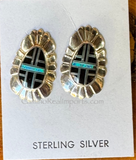 Sterling Silver Black Onyx and Opal Inlay Earrings STER031
