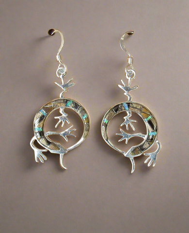 Sterling Silver Onyx and Opal Inlay Lizard Earrings STER032