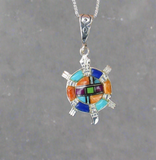 Sterling Silver Multi-Stone Inlay Turtle Pendant STSP0046