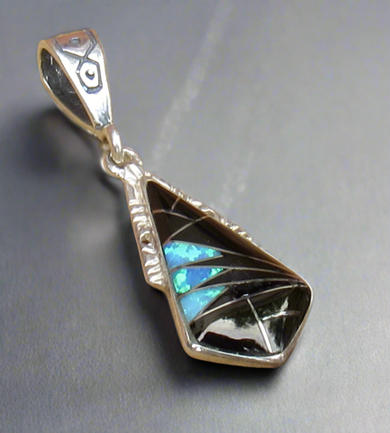 Sterling Silver Black Onyx and Opal Pendant STSP0029