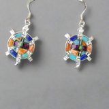 Sterling Silver Multi-Stone Inlay Turtle Earrings STER028