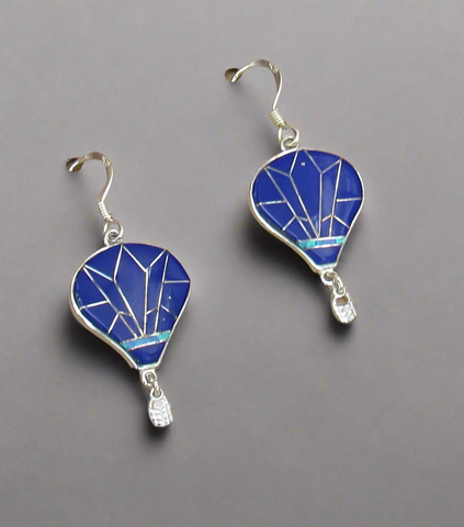 Sterling Silver Lapis Lazuli and Opal Inlay Balloon Earrings STER044