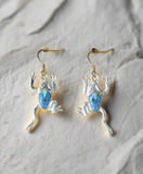 Sterling Silver Denim Lapis and Opal Inlay Frog Earrings STER042